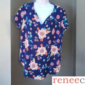 Renee C Split Neck Cap Sleeve Floral Top | Sz Medium - NWT